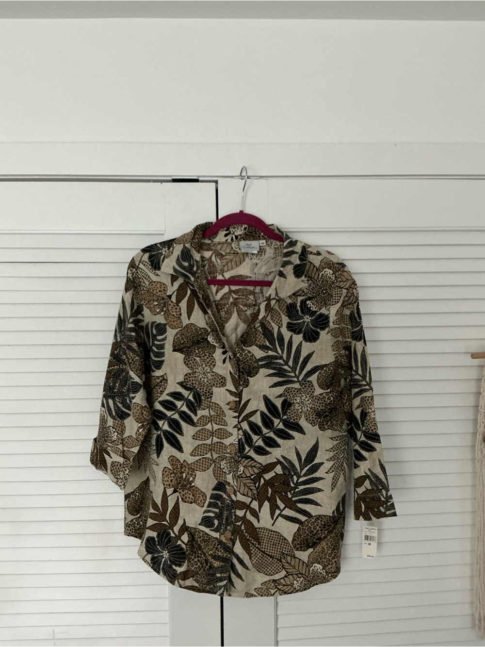 Hot Cotton Leopard & Floral Print Linen Top in Cream, Brown & Black